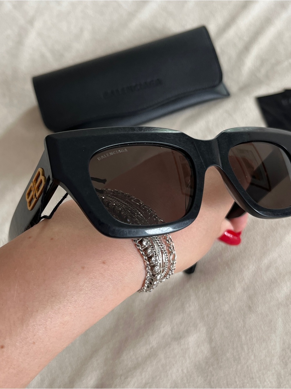 Balenciaga Square-Frame Acetate Sunglasses Black Womens BB0234S NWT - Picture 14 of 15